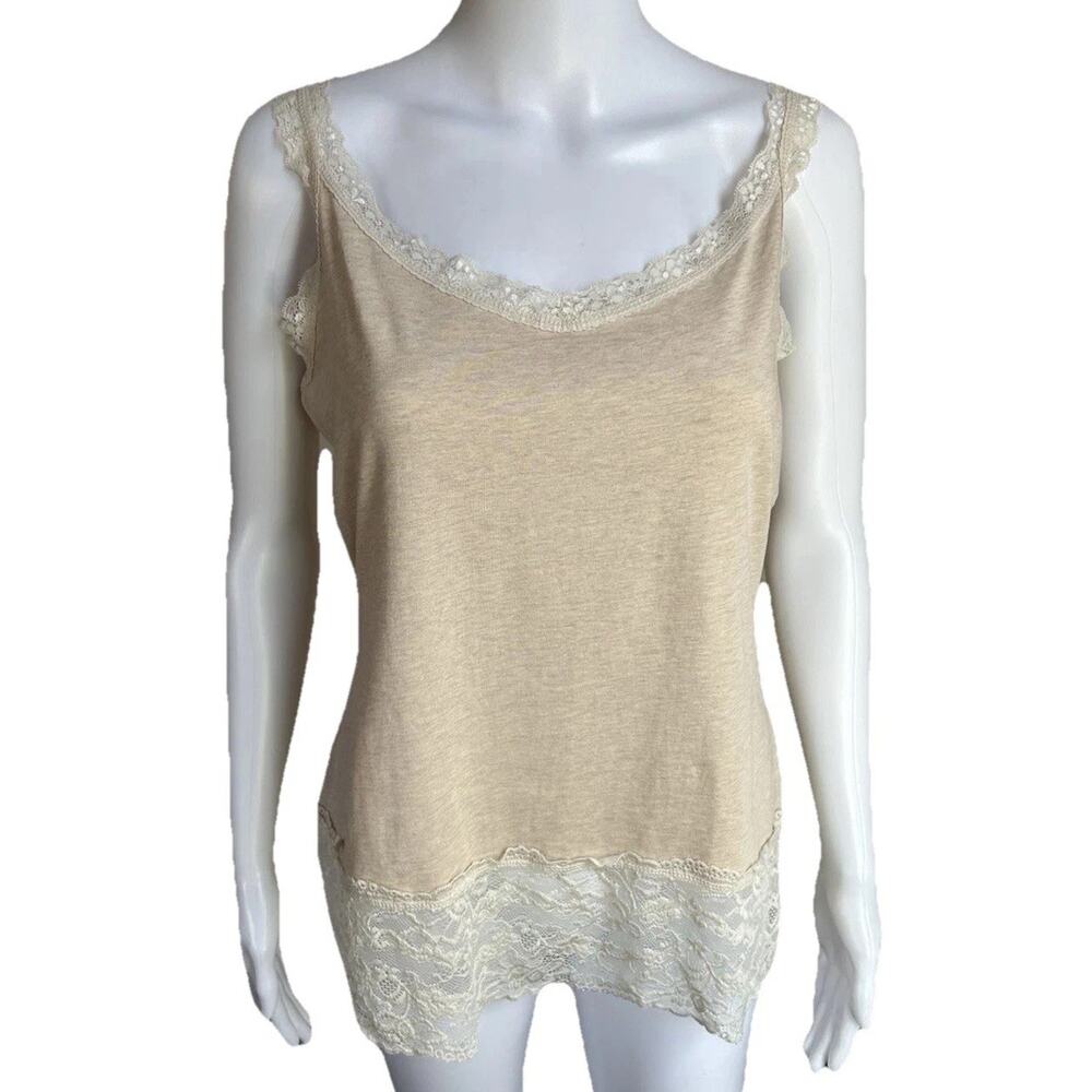 Sundance Lace Trim Camisole Tank Womens L Beige Boho Cottagecore